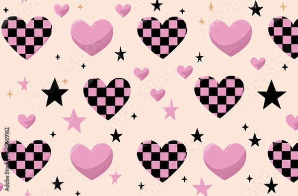 Obraz Seamless Vector Pattern Pink Hearts and Stars Background