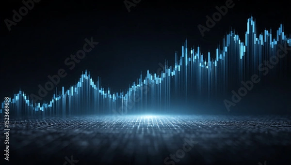 Fototapeta Abstract Blue Digital Data Chart with Rising Trend on Dark Background for Business and Finance Analysis