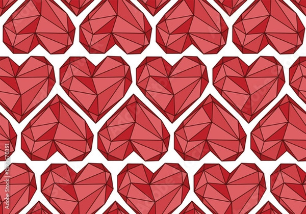 Fototapeta The seamless background with red crystal hearts.
