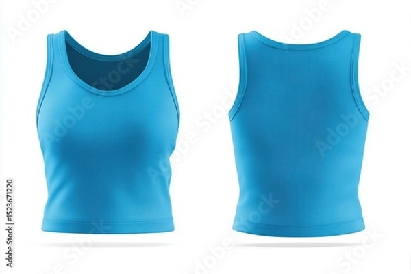 Fototapeta A blue tank top mockup from the front and back views, showcasing its simple design and smooth fabric texture.
