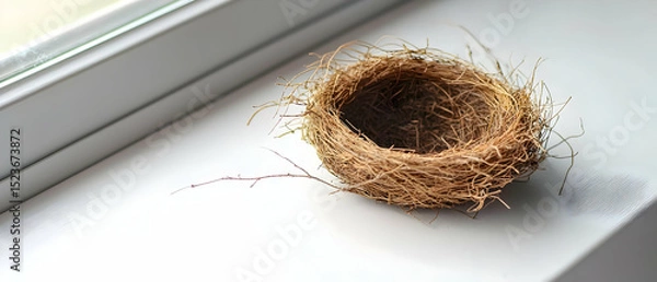 Fototapeta Empty Bird Nest On Window Sill