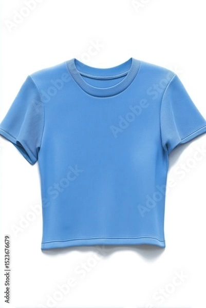 Fototapeta A stylish blue short-sleeve t-shirt mockup with a ribbed texture, perfect for casual wear. The shirt features a round neckline and a modern cropped fit, ideal for layering or wearing alone.