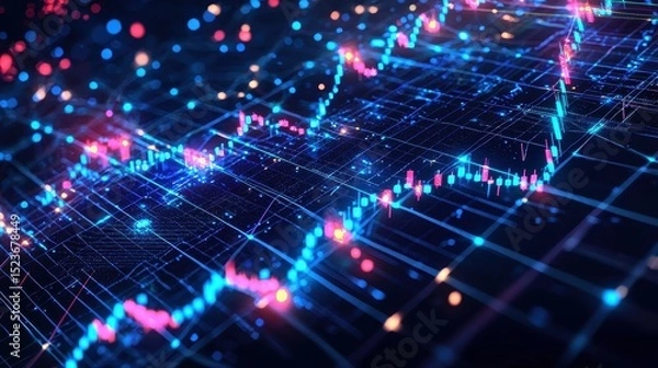 Obraz Bright Neon Background with Cyber Forex Trading Chart Patterns