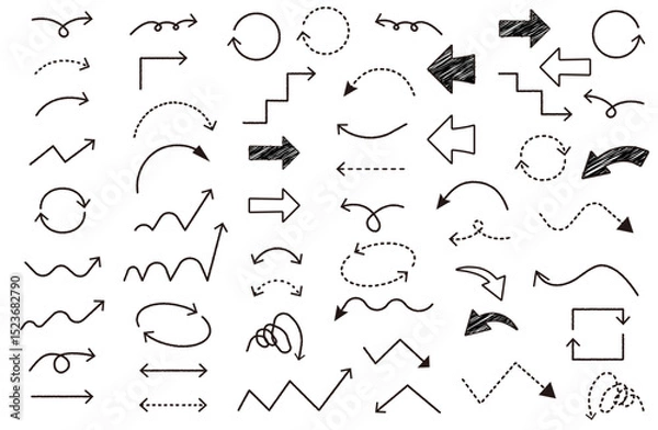 Obraz シンプルな手描き風の矢印のイラストセット白黒