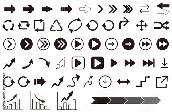 Obraz シンプルな矢印のイラストセット白黒