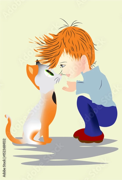 Fototapeta composition with cat and little boy