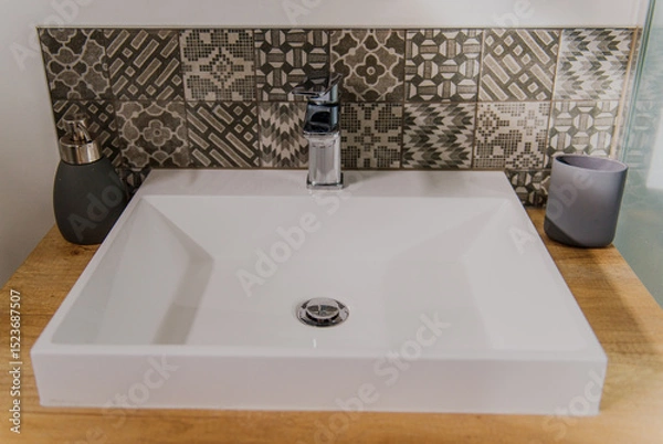 Obraz Sink tap with rustic style back board