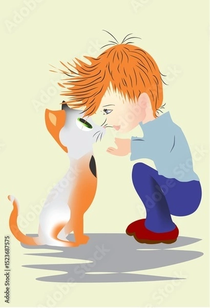 Fototapeta composition with cat and little boy
