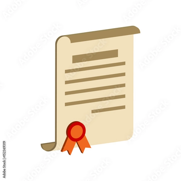 Fototapeta Diploma scroll, certificate symbol. Flat Isometric Icon or Logo. 3D Style Pictogram for Web Design, UI, Mobile App, Infographic.