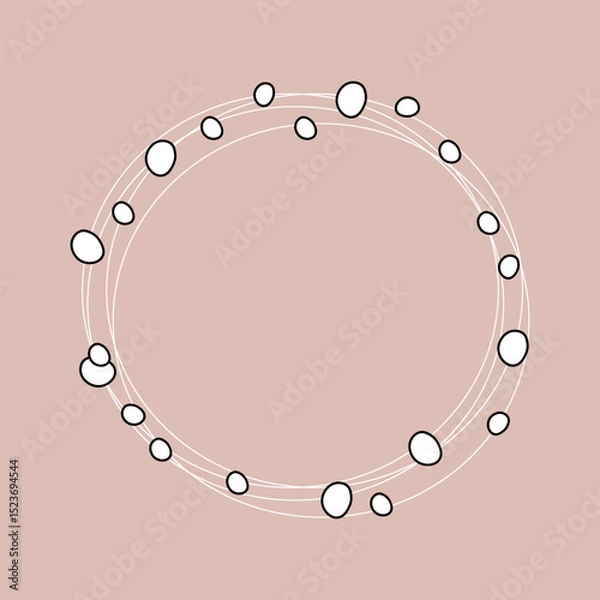 Obraz Beautiful abstract frame with white spots with  black outline on  beige background. Round frame, romantic gentle concept. Flat design. One icon isolated on  beige background.