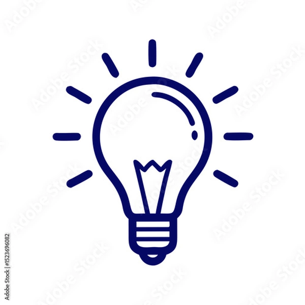 Obraz Minimalist black and white light bulb icon with rays  