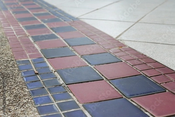 Fototapeta Old tile floor perspective view pattern background