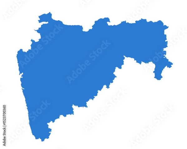 Obraz Vibrant blue filled shape of the Indian state of Maharashtra displayed on a plain white surface suitable for reports.
