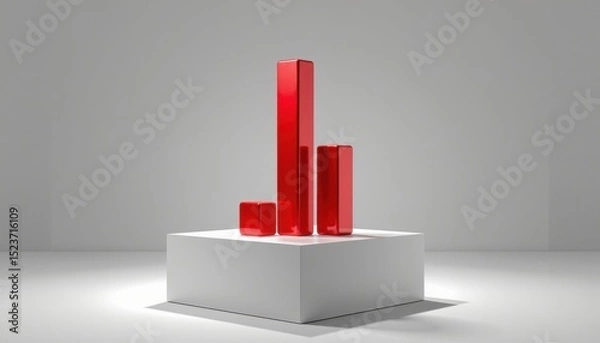 Fototapeta Red transparent 3D bar chart columns displayed on a white pedestal in a minimalistic, well-lit room.