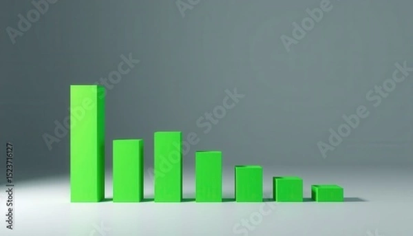 Fototapeta A green bar graph with descending columns displayed on a light gray background.