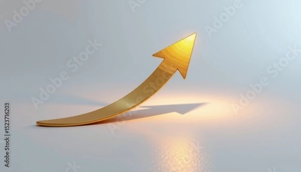 Fototapeta A golden upward arrow symbolizes growth, progress, and success on a light background.
