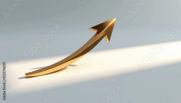 Fototapeta A golden upward arrow curves gracefully, symbolizing growth and progress against a neutral background.