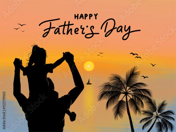 Fototapeta silhouette of a father and daughter on the beach