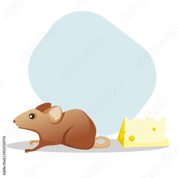 Fototapeta a mouse with a large cheese in front of him, the mouses breakfast, after eating
