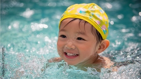 Obraz 楽しそうにプールに入る2歳の男の子