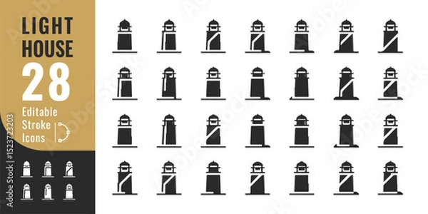 Fototapeta Lighthouse Icon Set – Minimal Vector Symbols of Navigation and Sea Safety
