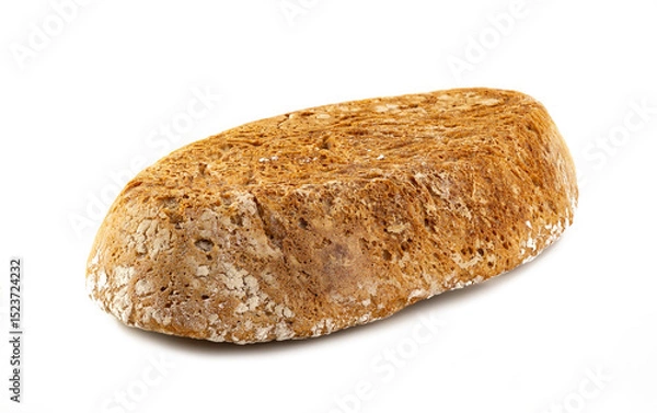 Fototapeta Whole rustic round loaf of rye bread with flour crust isolated on white background, traditional artisan homemade bread, healthy organic bakery product close-up