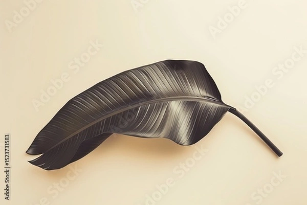 Fototapeta Monochrome Large Leaf on Soft Cream Background for Minimalist Design