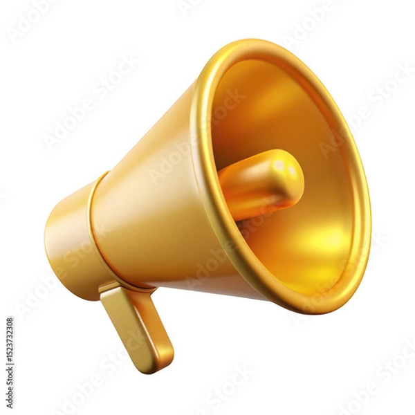 Fototapeta 3d golden megaphone announcement, isolated on transparent background