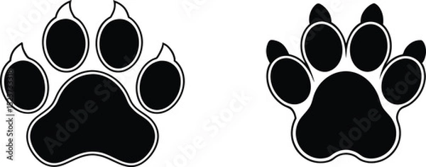 Fototapeta Dog Paw Print Silhouette Bundle, Pet Paw Footprint Icon Set, Black Dog Paw Vector Collection, Paw Print Clipart in Silhouette Style.