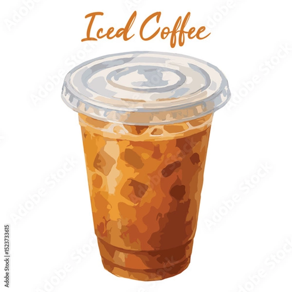 Obraz iced coffee in plastic cup in watercolor illustration style, isolated vector on white background