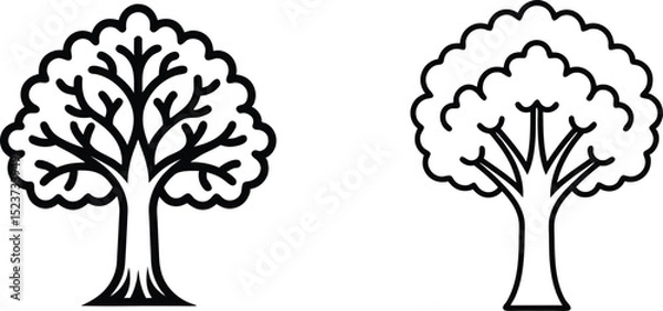 Fototapeta Tree Line Art Icon Set, Minimalist Tree Line Icons, Black Line Tree Vector Bundle, Forest Line Drawing Icon Set.