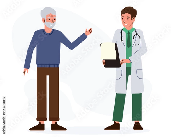 Fototapeta Doctor discusses health report with elderly man during a medical consultation in a clinic setting