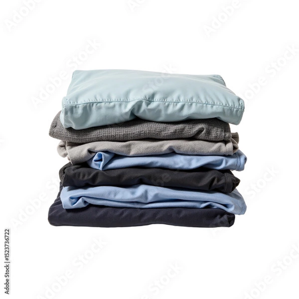 Obraz Neat stack of folded clothes ready for storage or organization, clean and minimalist presentation isolated on a transparent background..