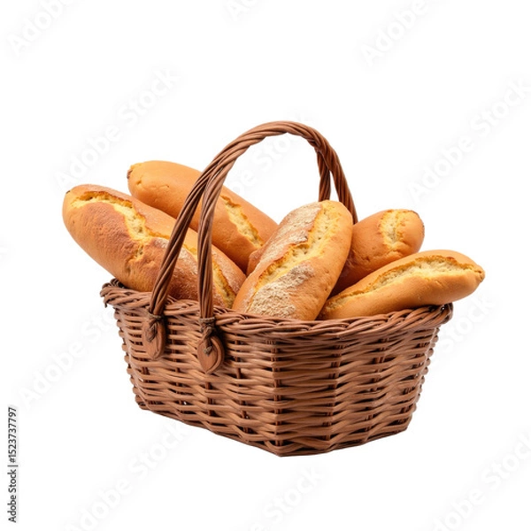 Obraz Delicious boules of bread in a wicker basket, perfect for a rustic display..