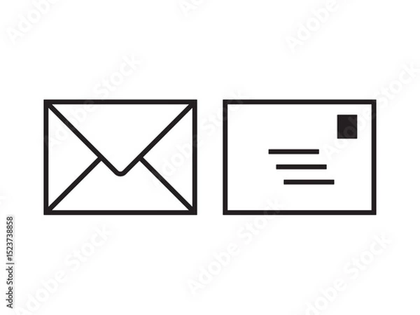Obraz Vector isolated envelope with letter and postcard telegram colorless black and white contour line easy drawing