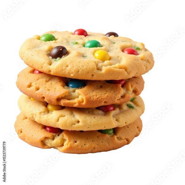 Obraz Delicious stacked cookies with colorful candy pieces, perfect dessert, mouthwatering treat.