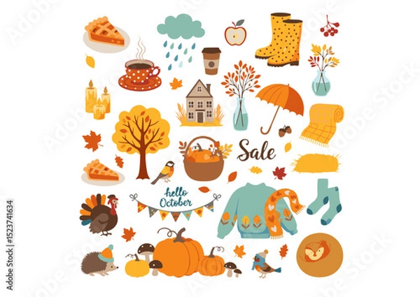 Obraz Autumn Sale Cozy Fall Illustrations, Harvest Elements, Thanksgiving Decor, and October Vibes