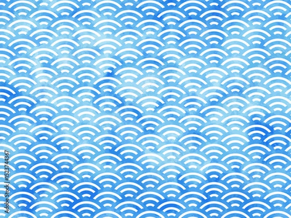 Obraz 青海波　日本の伝統的な和柄の背景　水彩　青　イラスト