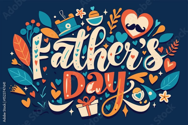 Fototapeta Happy Father's Day! Colorful Lettering Design with Decorative Elements