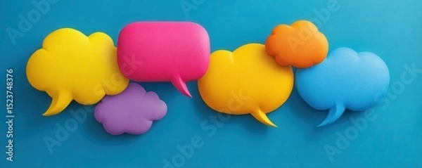 Fototapeta Colorful Speech Bubbles Floating on Blue Background for Communication