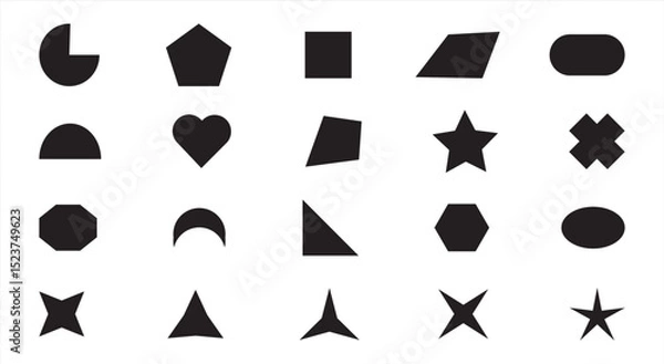 Fototapeta Vector basic shape collection for your design. Abstract and basic shapes collection. Trendy minimalist basic figure, diamond, circles, hexagon, star, triangle flat style. Vector illustration.