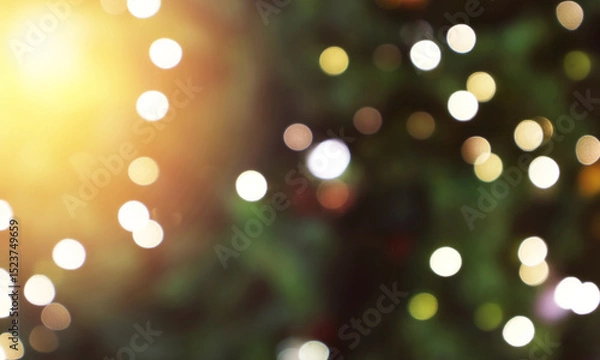 Fototapeta Dramatic abstract blurry bokeh background with bright light and colorful night time atmosphere. Image use for holiday party presentation background.
