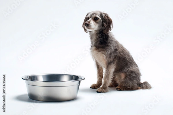 Obraz Hungry Dog Sitting Beside Empty Food Bowl
