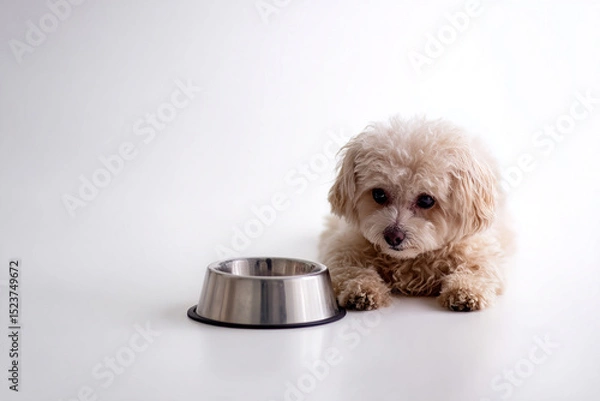Obraz Hungry Dog Sitting Beside Empty Food Bowl