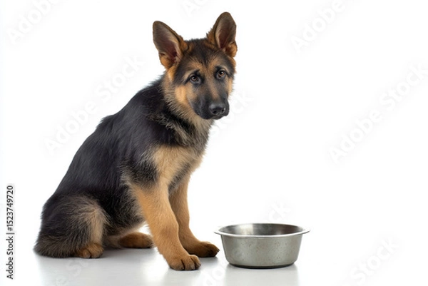 Obraz Hungry Dog Sitting Beside Empty Food Bowl