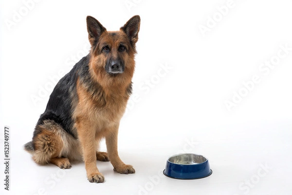 Obraz Hungry Dog Sitting Beside Empty Food Bowl