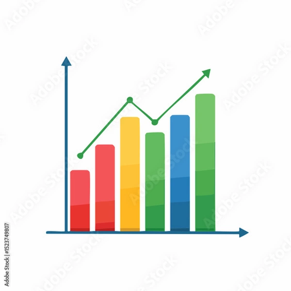 Fototapeta Business Graph Depicting Financial Growth: A vibrant graphic illustration showcasing a rising bar graph, symbolizing positive business trends, economic progress, and upward trajectory.