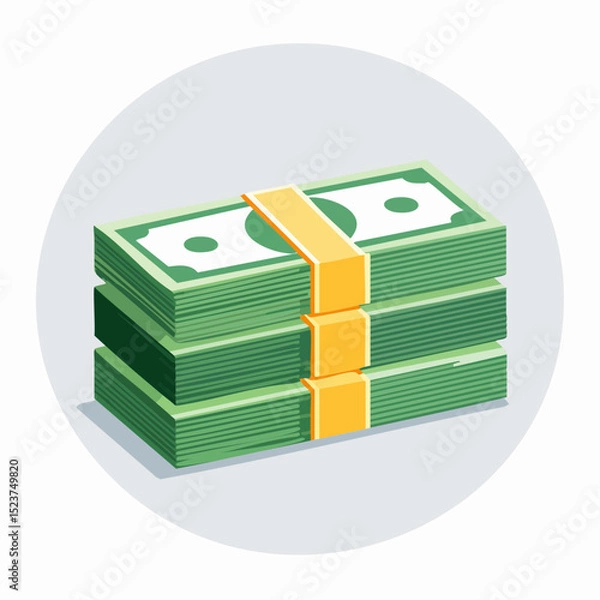 Fototapeta Stacks of Green: Illustrated stacks of United States currency, symbolizing wealth, financial abundance, and economic prosperity within a minimalist and clean graphic style.