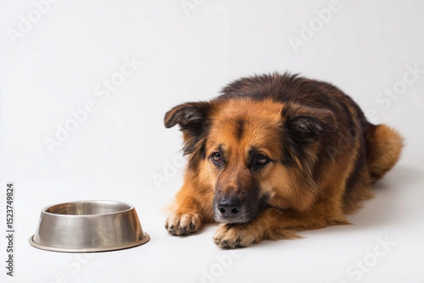 Obraz Hungry Dog Sitting Beside Empty Food Bowl