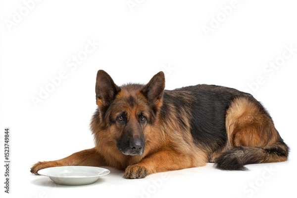 Obraz Hungry Dog Sitting Beside Empty Food Bowl